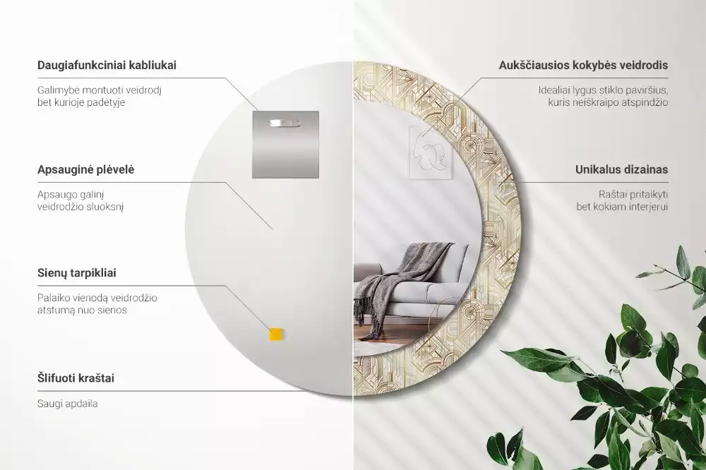 Miroir rond imprimé Composition art déco