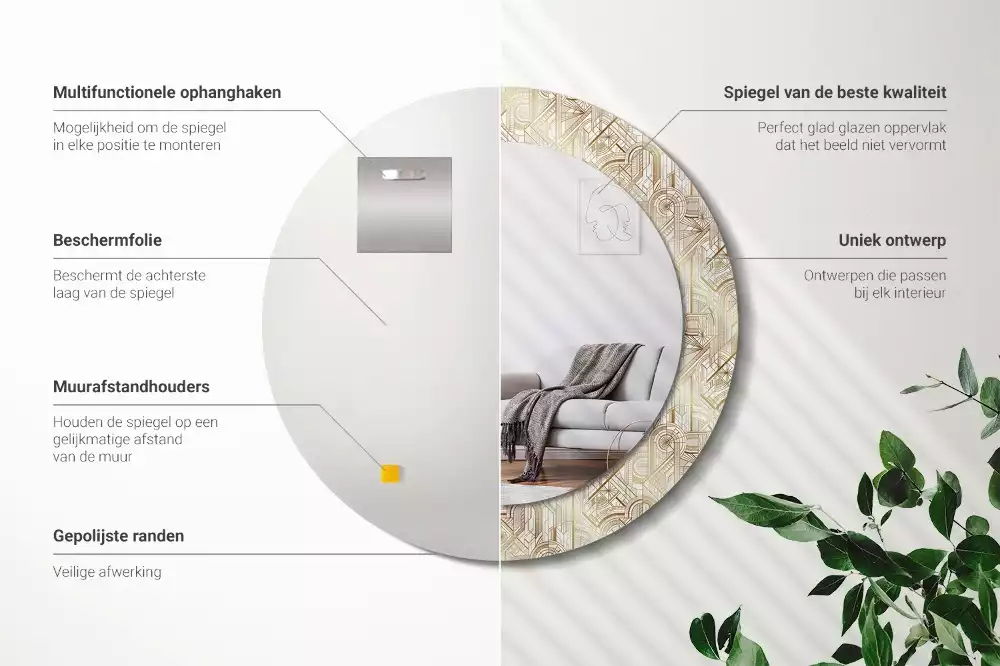 Miroir rond imprimé Composition art déco