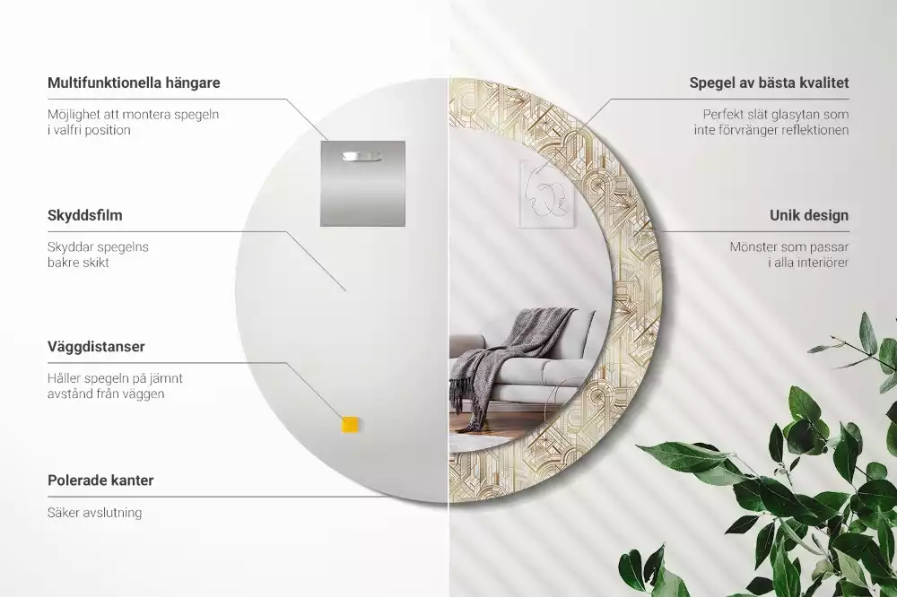 Miroir rond imprimé Composition art déco