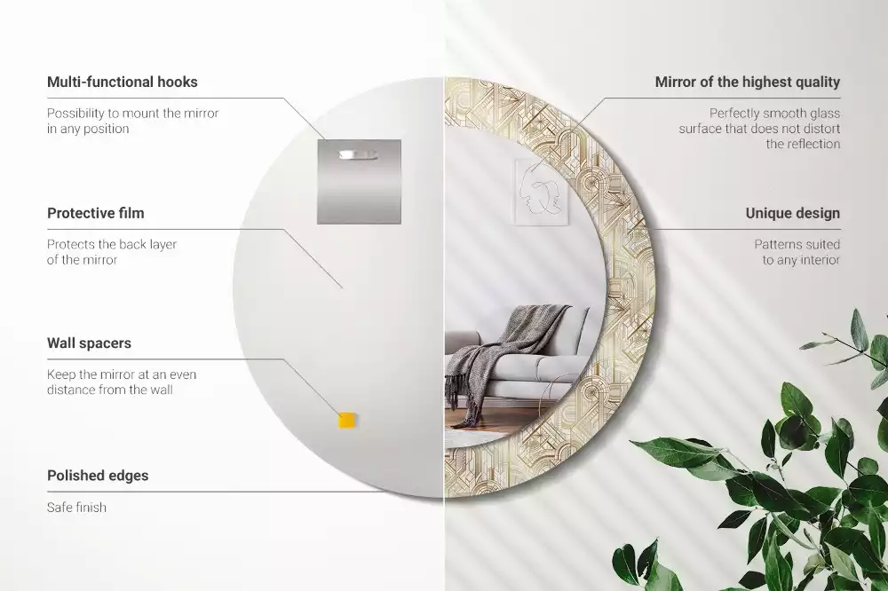 Miroir rond imprimé Composition art déco