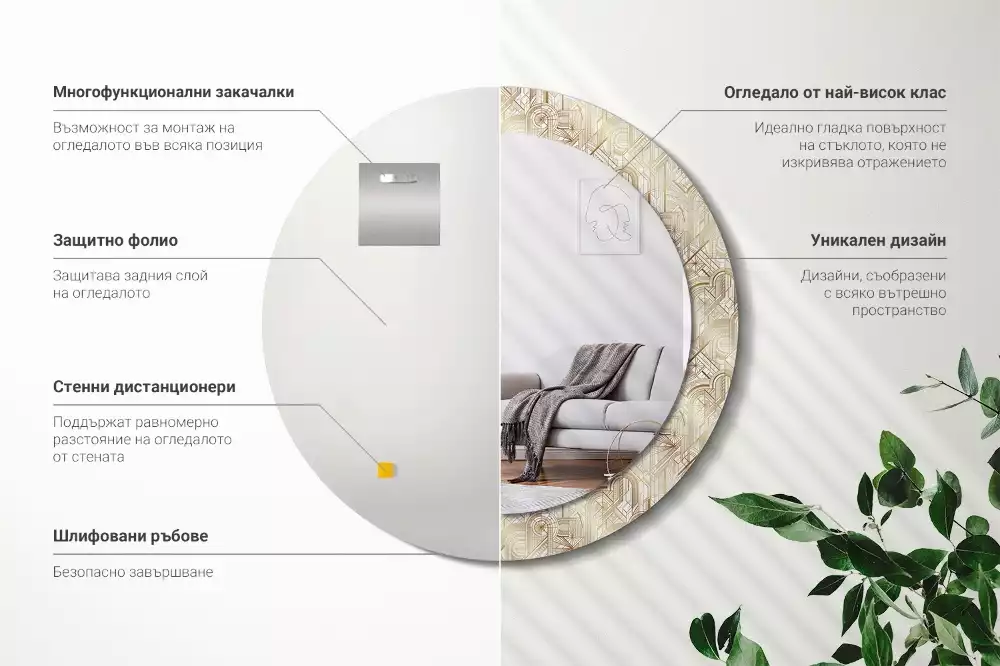 Miroir rond imprimé Composition art déco