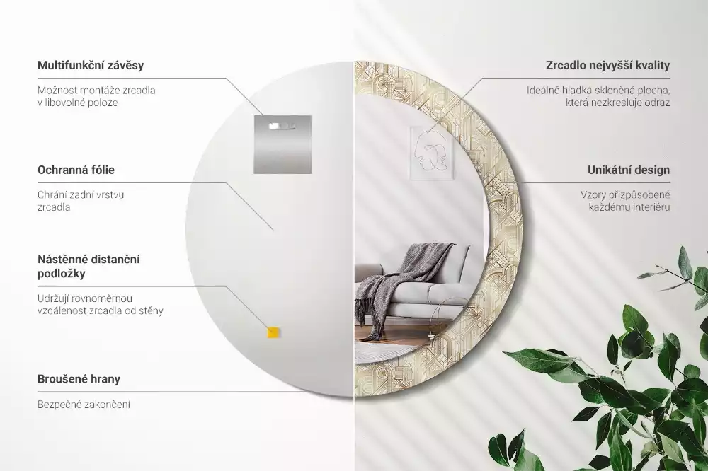 Miroir rond imprimé Composition art déco