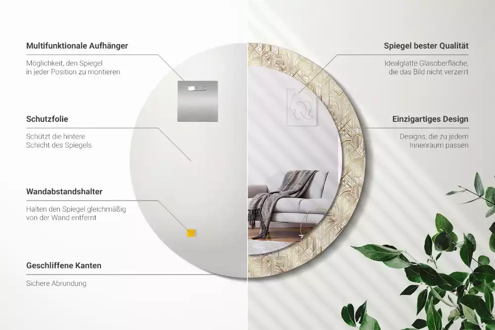 Miroir rond imprimé Composition art déco