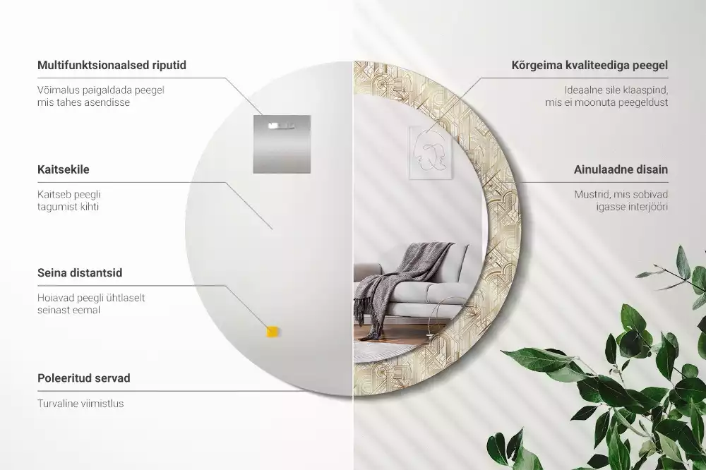 Miroir rond imprimé Composition art déco