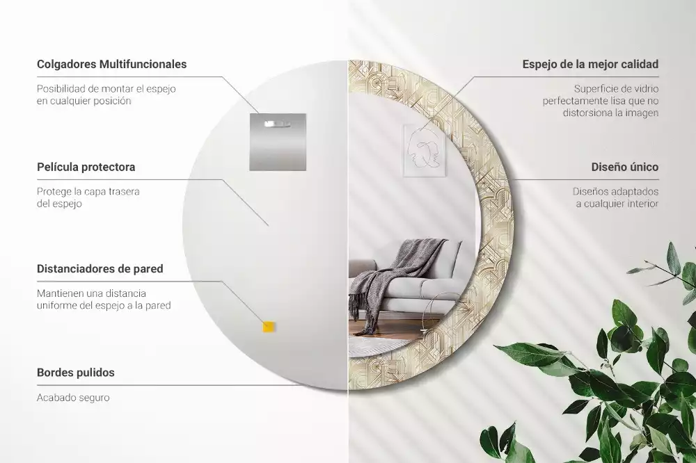 Miroir rond imprimé Composition art déco