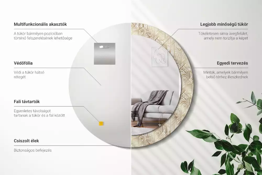 Miroir rond imprimé Composition art déco