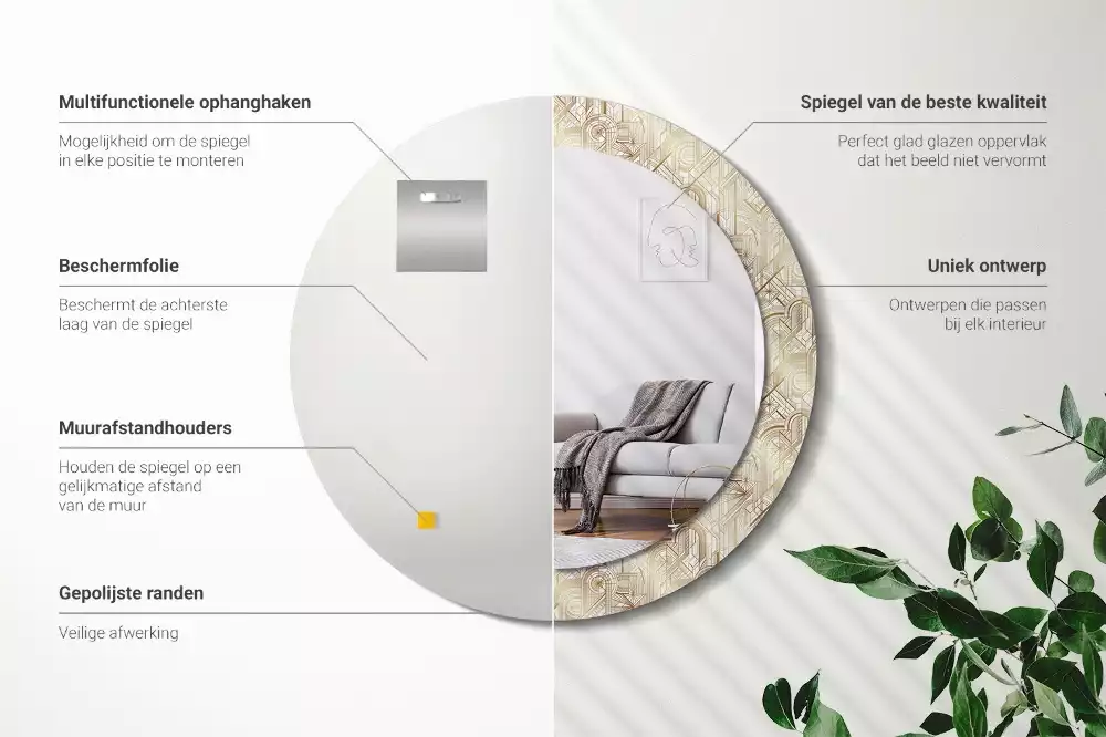 Miroir rond imprimé Composition art déco