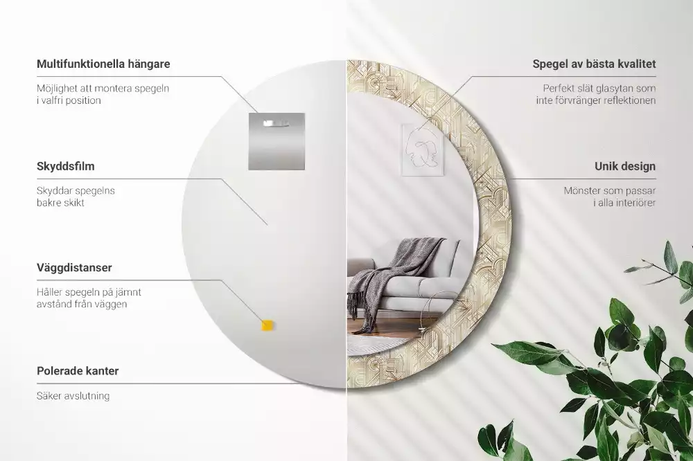 Miroir rond imprimé Composition art déco