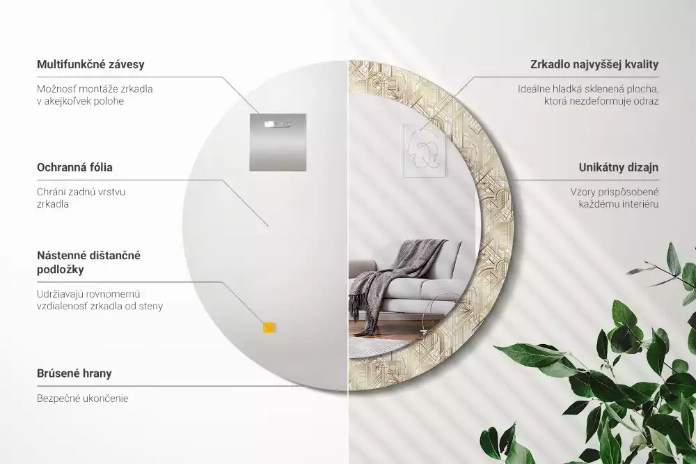 Miroir rond imprimé Composition art déco