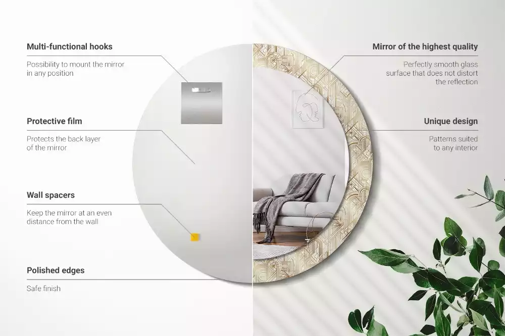 Miroir rond imprimé Composition art déco