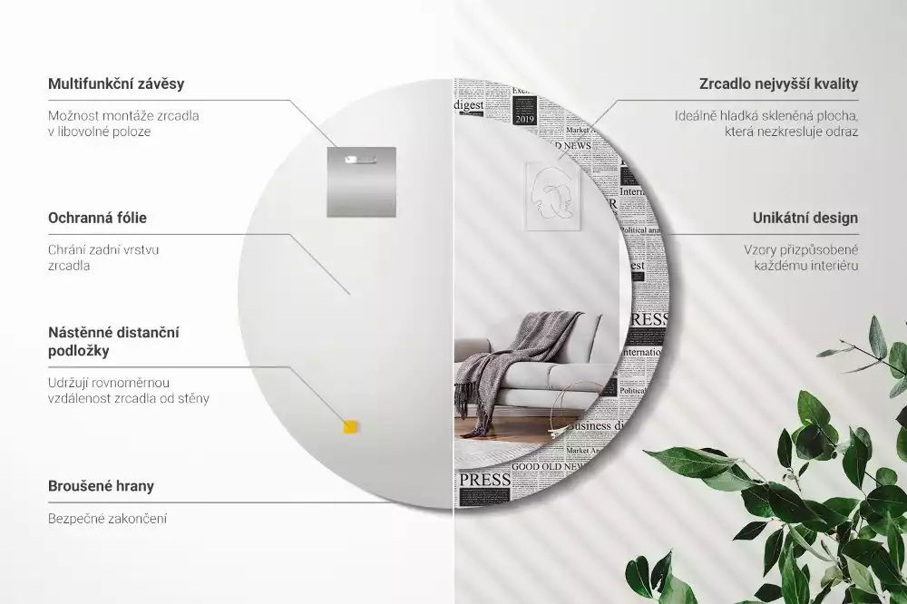 Miroir rond avec décoration Journaux