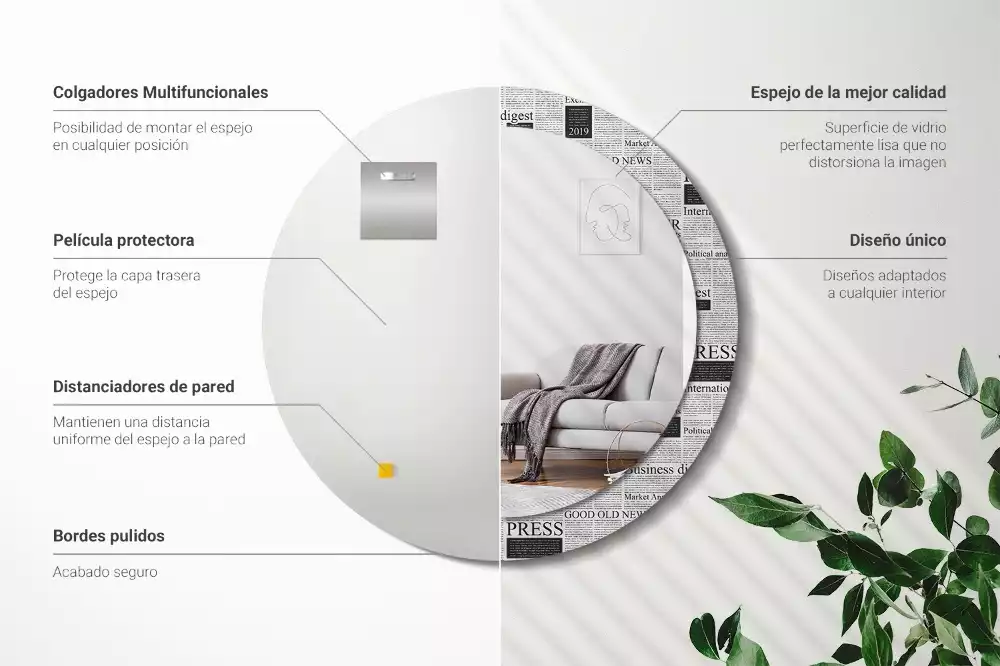 Miroir rond avec décoration Journaux