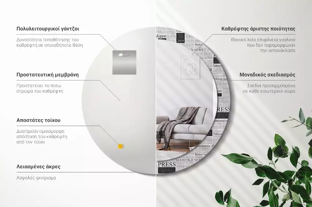 Miroir rond avec décoration Journaux