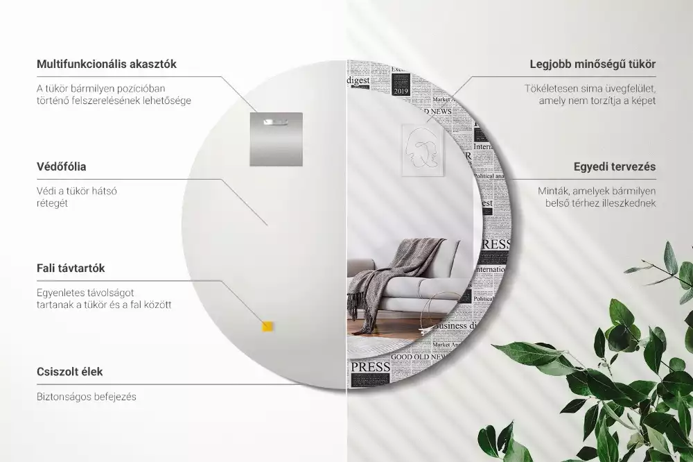 Miroir rond avec décoration Journaux