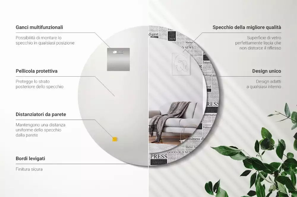 Miroir rond avec décoration Journaux