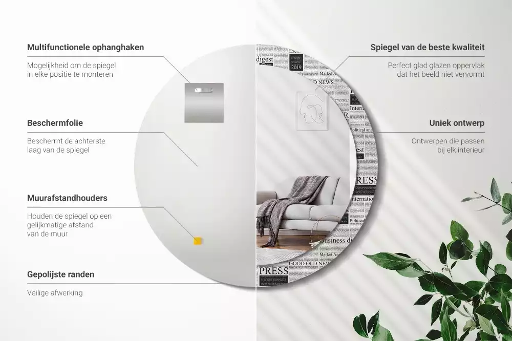 Miroir rond avec décoration Journaux