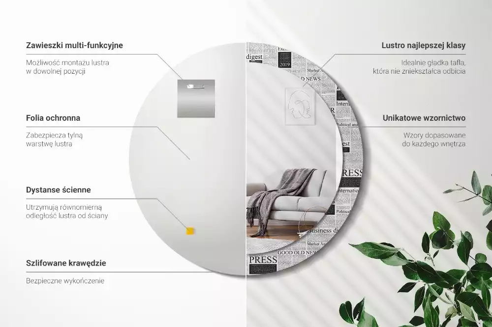 Miroir rond avec décoration Journaux