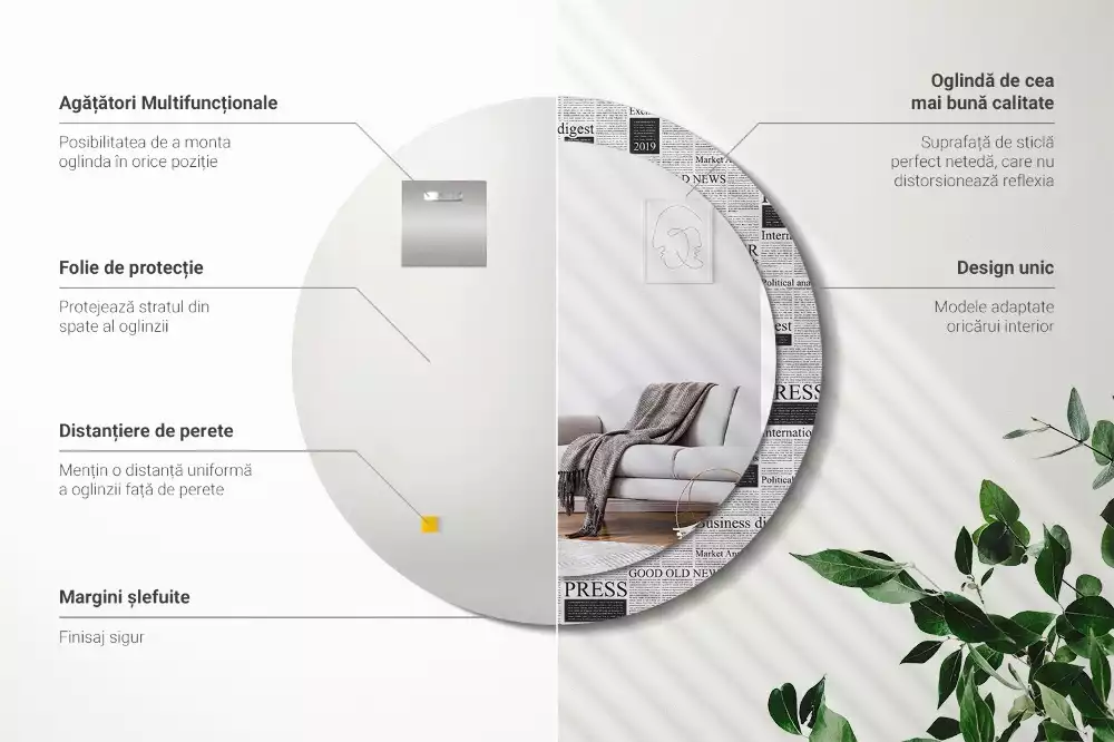 Miroir rond avec décoration Journaux