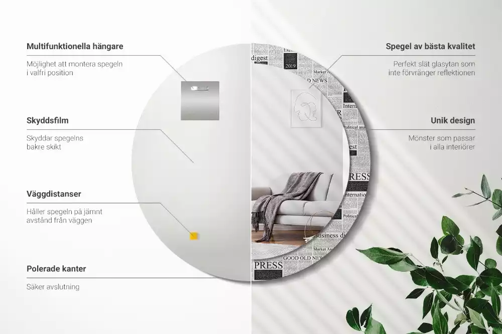 Miroir rond avec décoration Journaux