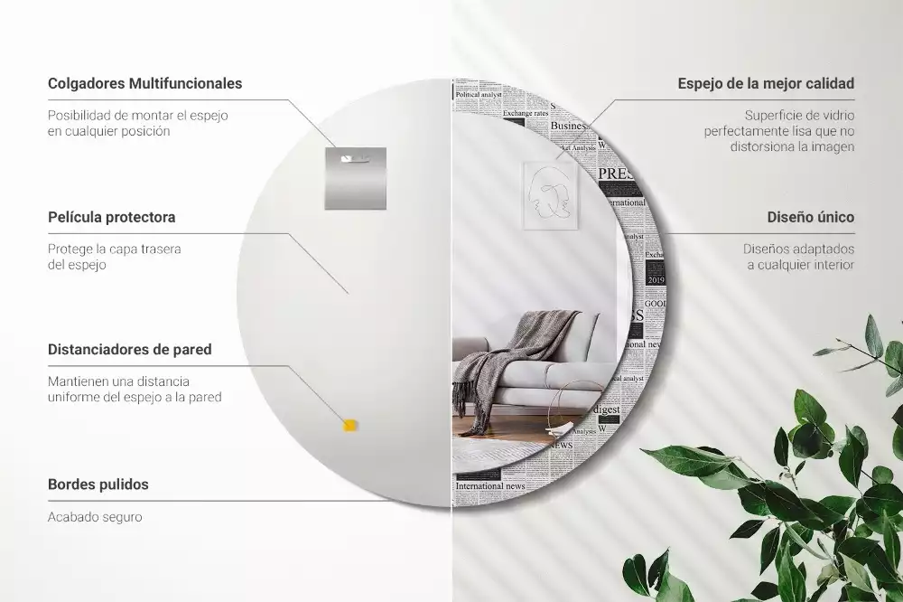 Miroir rond avec décoration Journaux