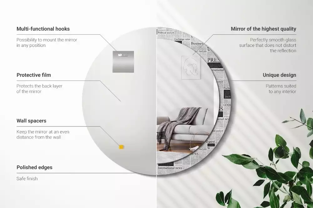 Miroir rond avec décoration Journaux