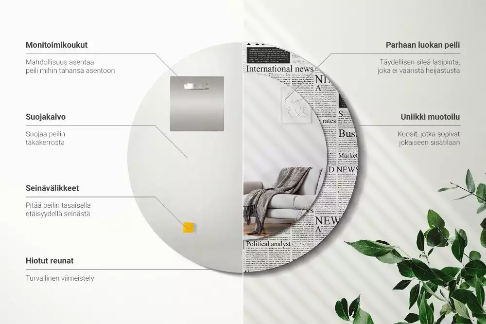 Miroir rond avec décoration Journaux