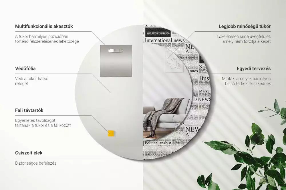 Miroir rond avec décoration Journaux