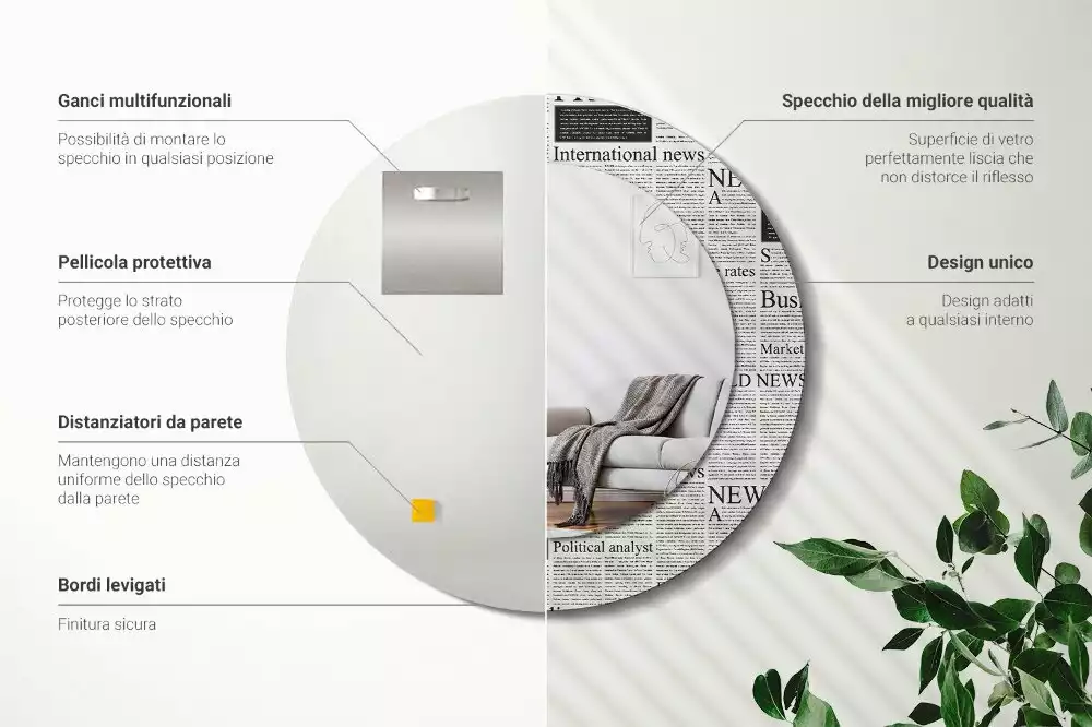 Miroir rond avec décoration Journaux