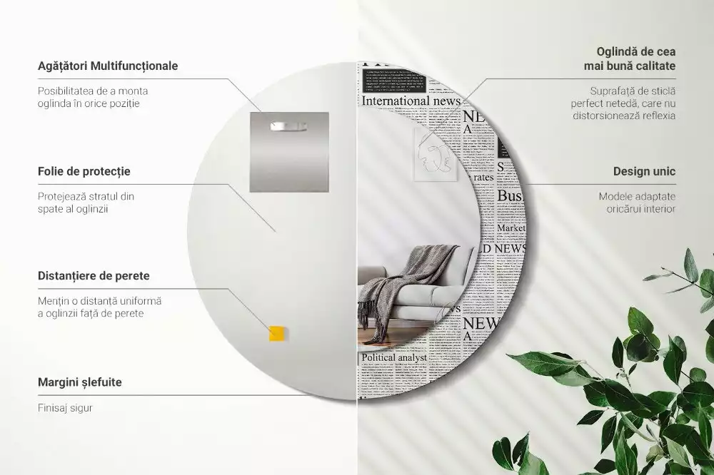 Miroir rond avec décoration Journaux