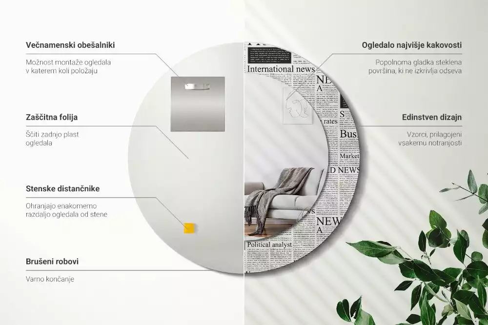 Miroir rond avec décoration Journaux