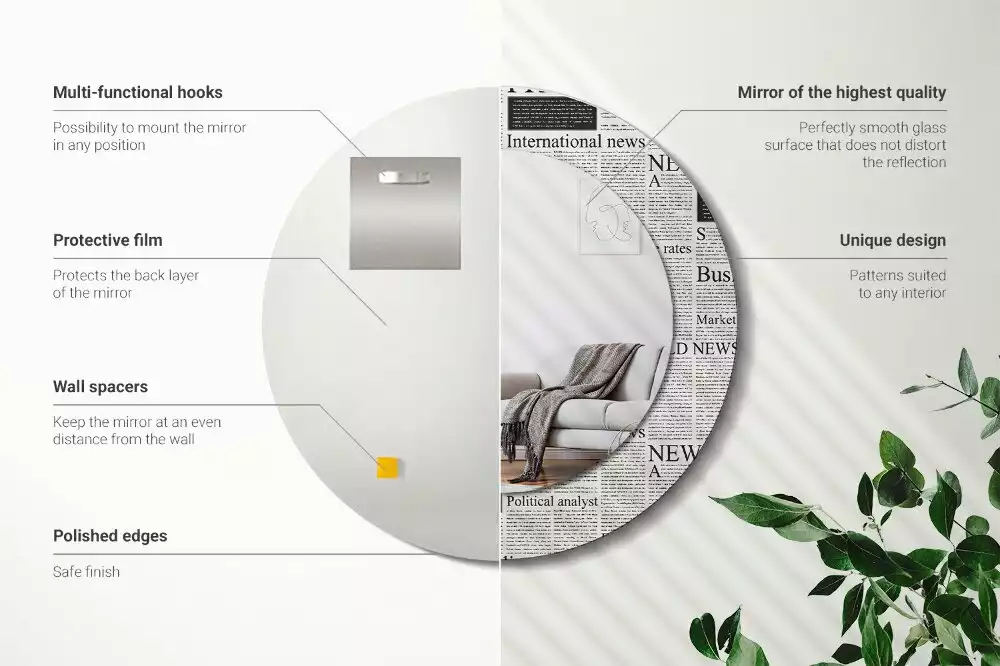 Miroir rond avec décoration Journaux