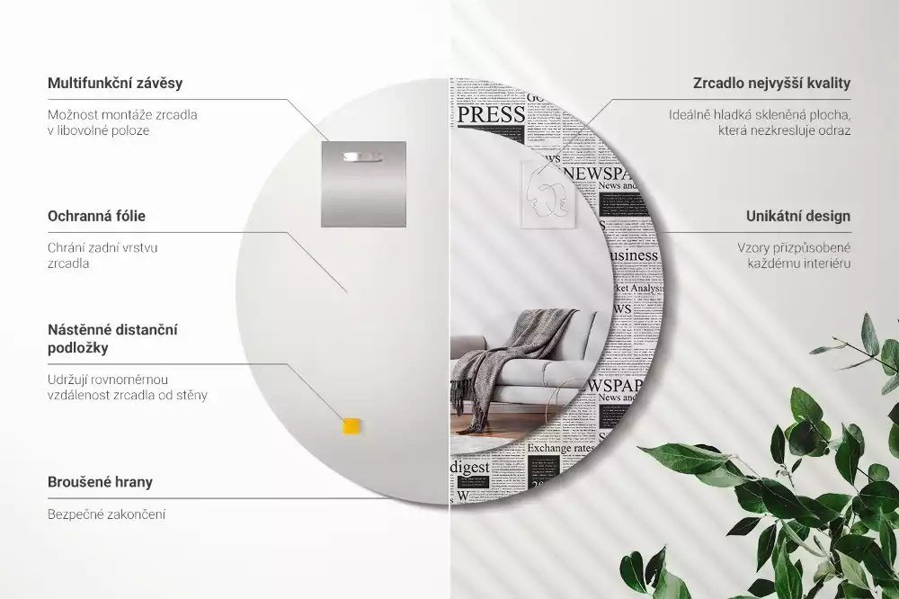 Miroir rond avec décoration Journaux