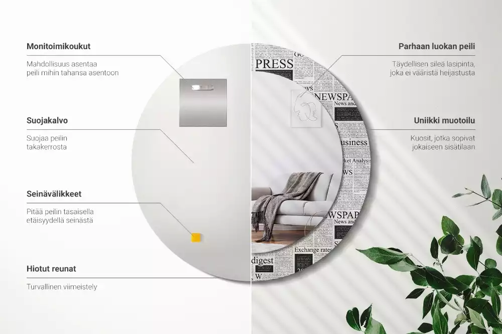 Miroir rond avec décoration Journaux