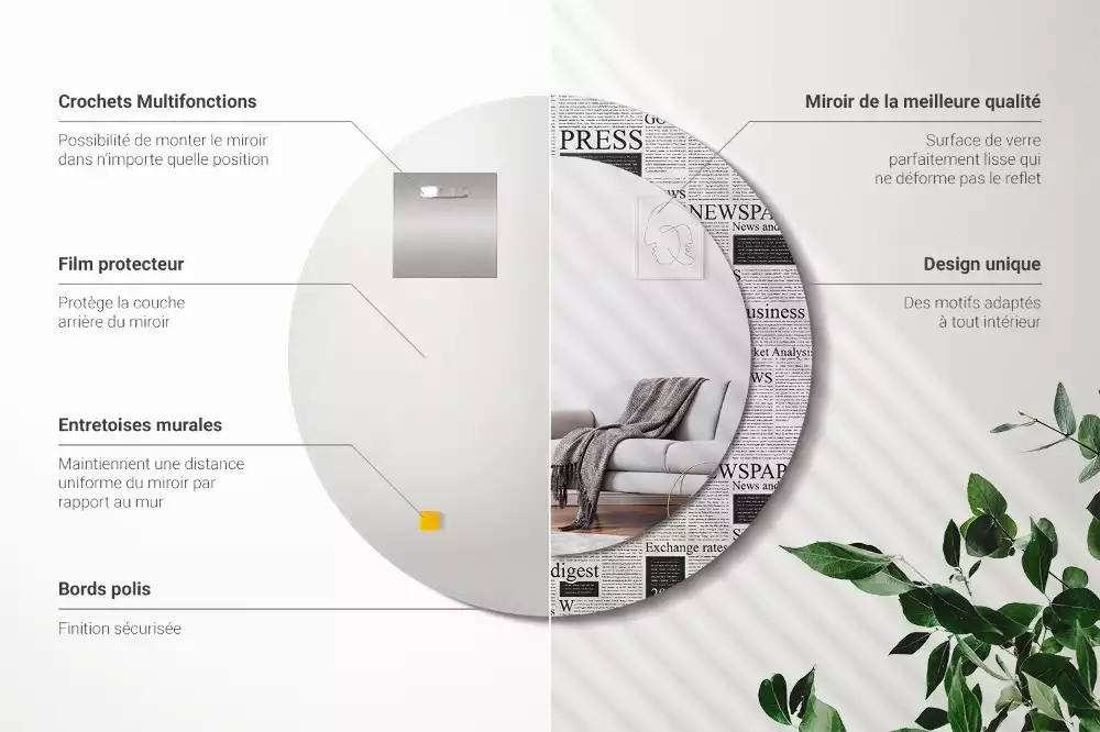 Miroir rond avec décoration Journaux