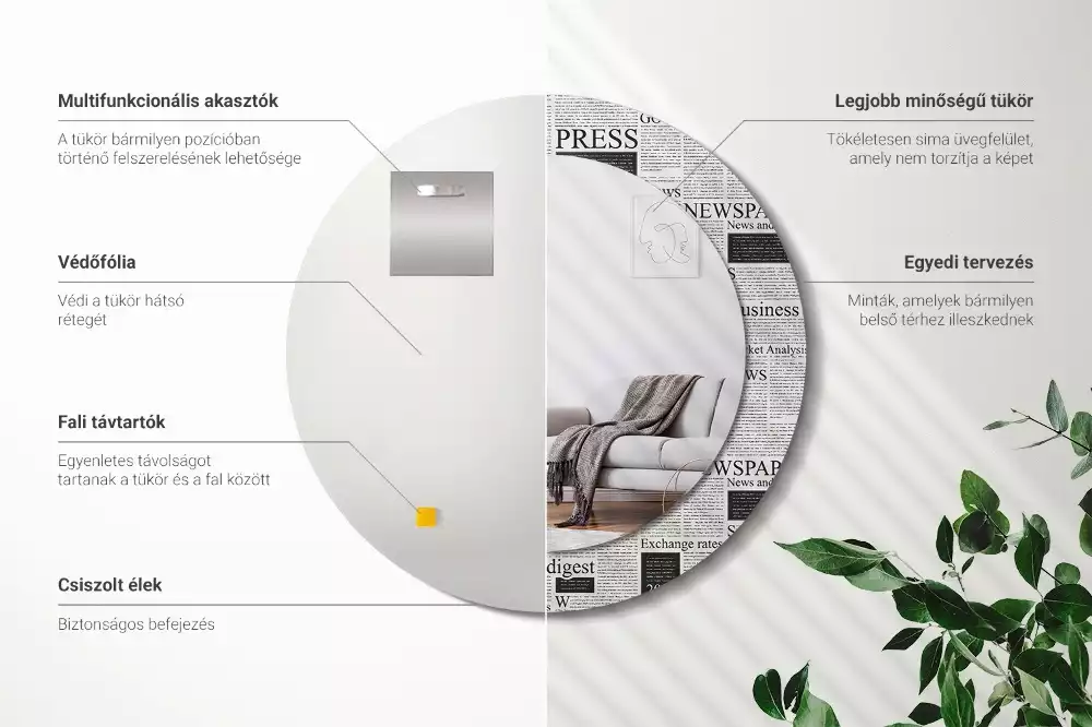 Miroir rond avec décoration Journaux