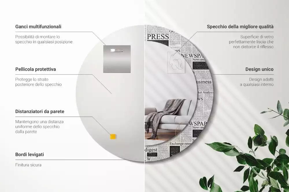 Miroir rond avec décoration Journaux