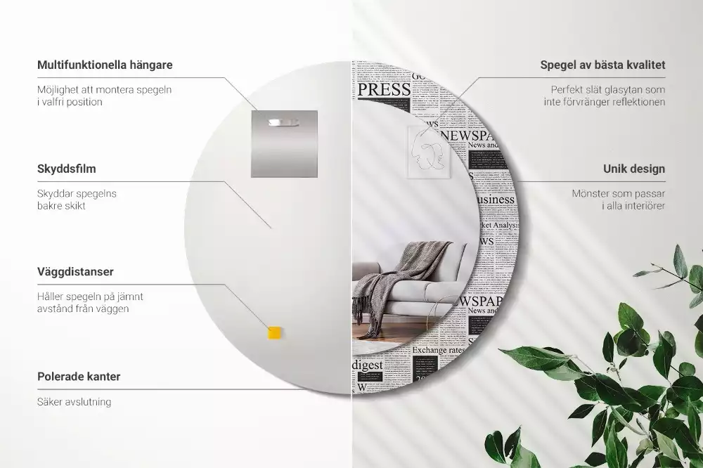 Miroir rond avec décoration Journaux