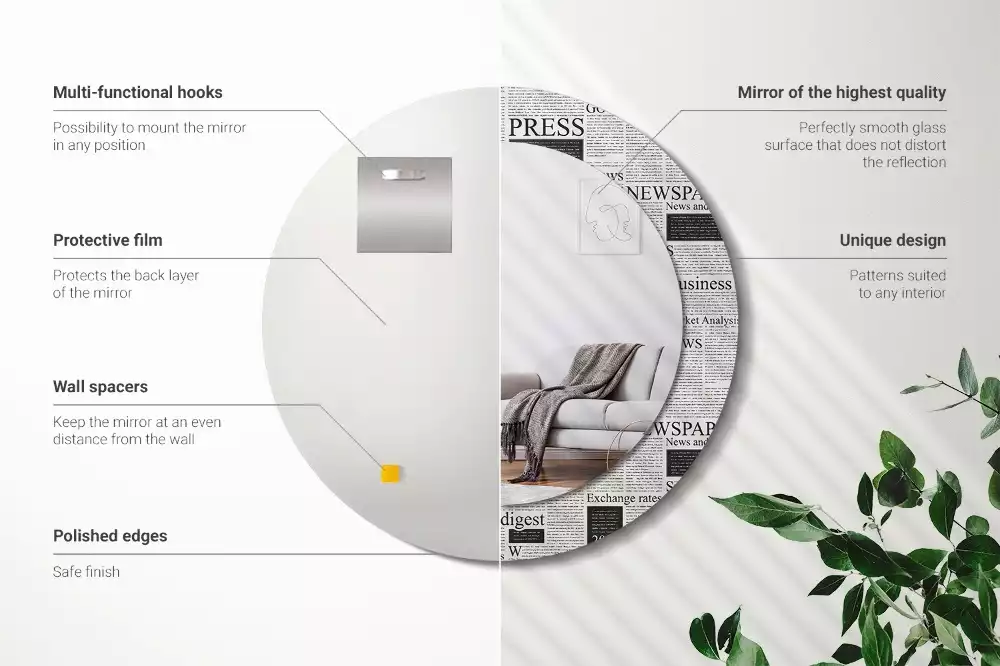 Miroir rond avec décoration Journaux