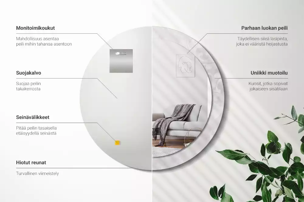 Miroir rond cadre avec impression Texture rococo