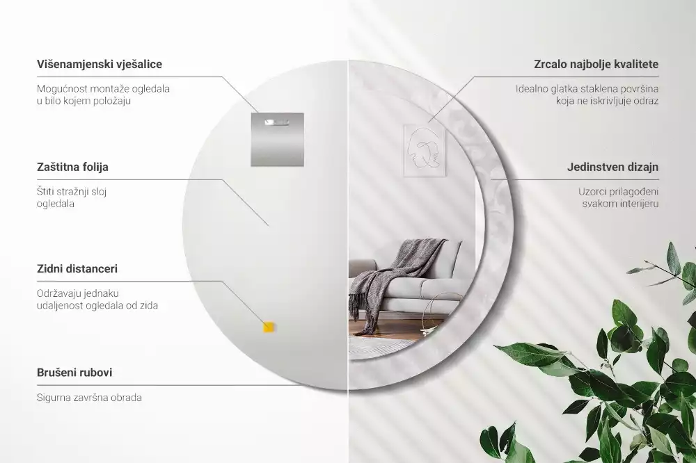 Miroir rond cadre avec impression Texture rococo