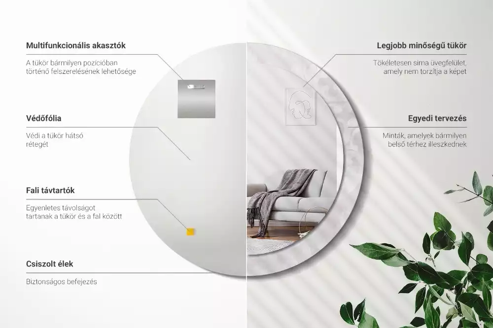 Miroir rond cadre avec impression Texture rococo