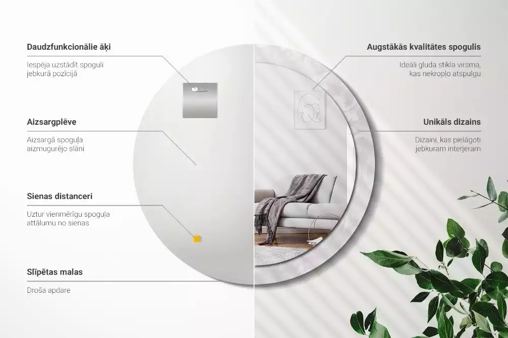 Miroir rond cadre avec impression Texture rococo