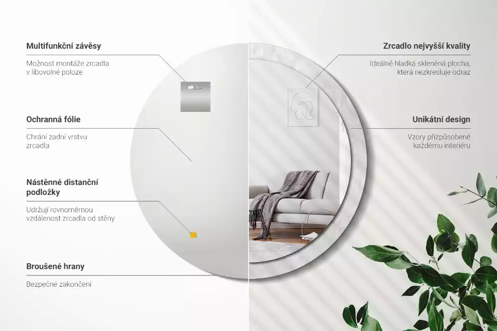 Miroir rond cadre avec impression Texture rococo