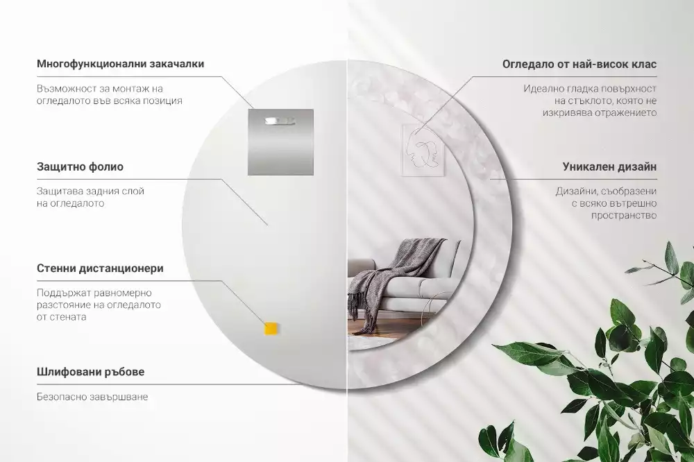 Miroir rond cadre avec impression Texture rococo