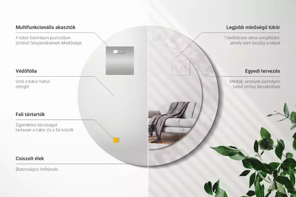 Miroir rond cadre avec impression Texture rococo