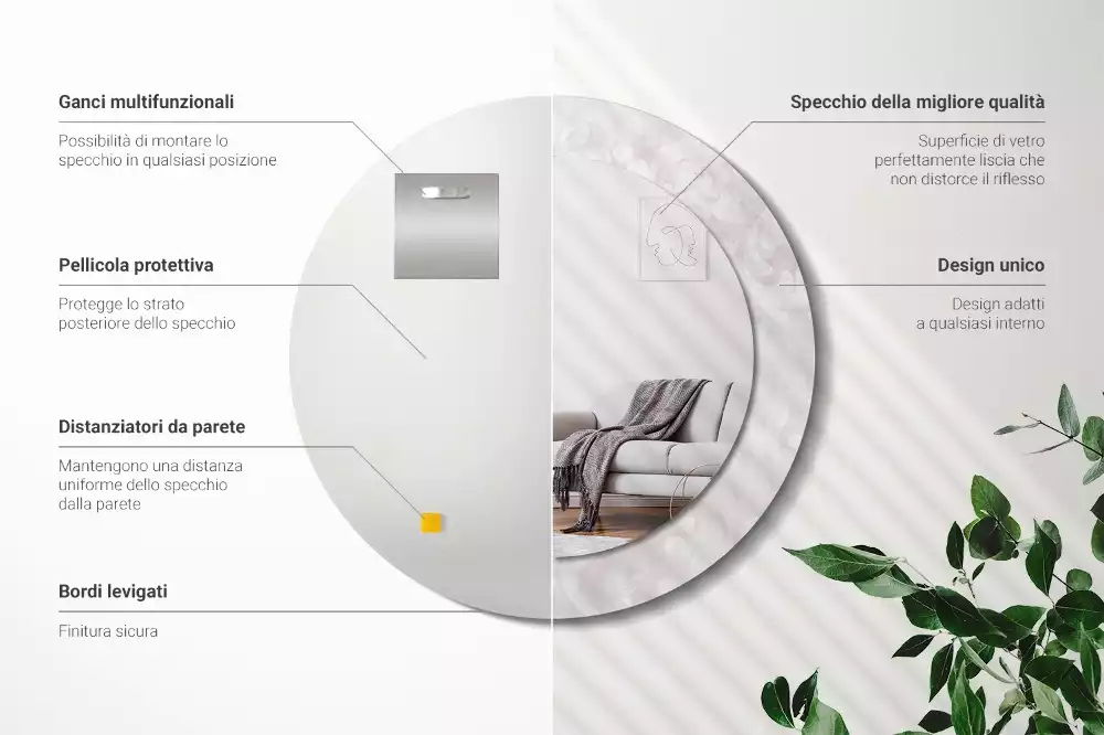 Miroir rond cadre avec impression Texture rococo