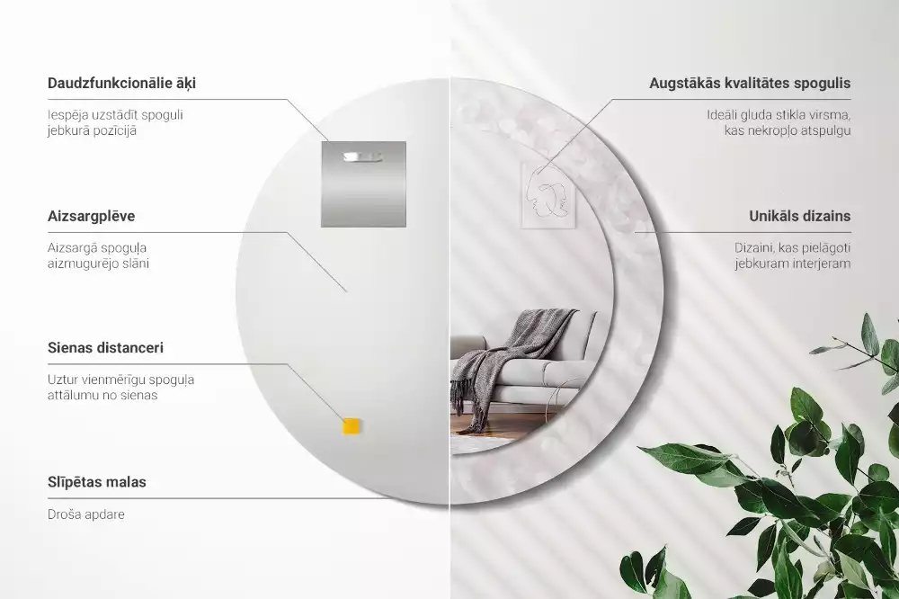 Miroir rond cadre avec impression Texture rococo