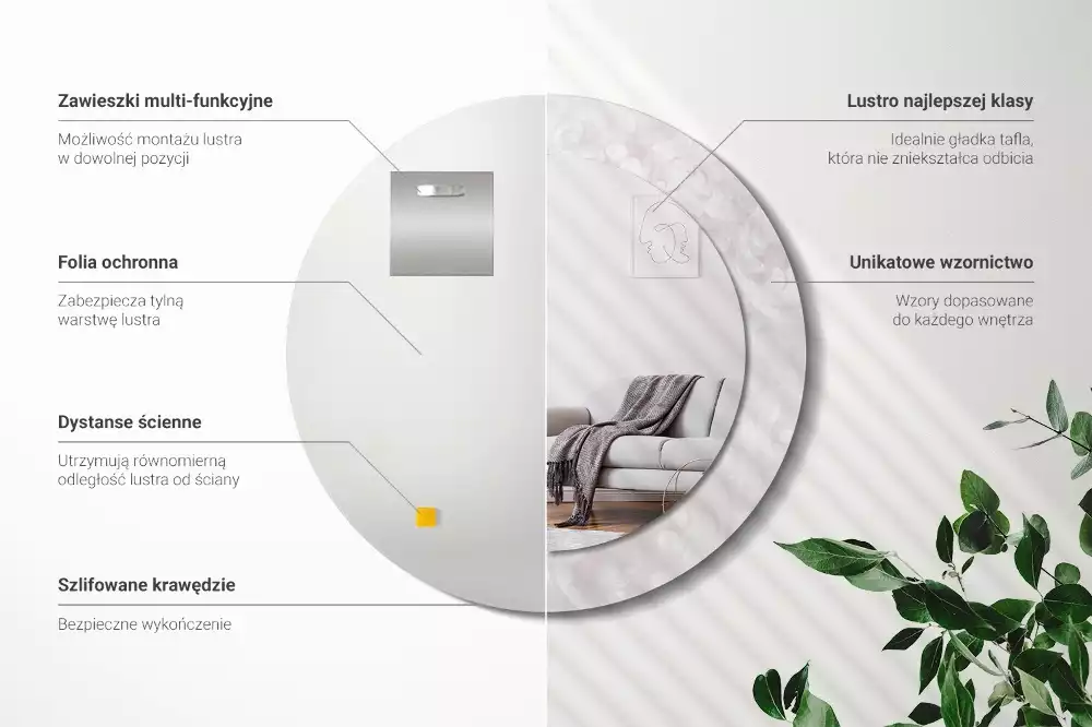 Miroir rond cadre avec impression Texture rococo