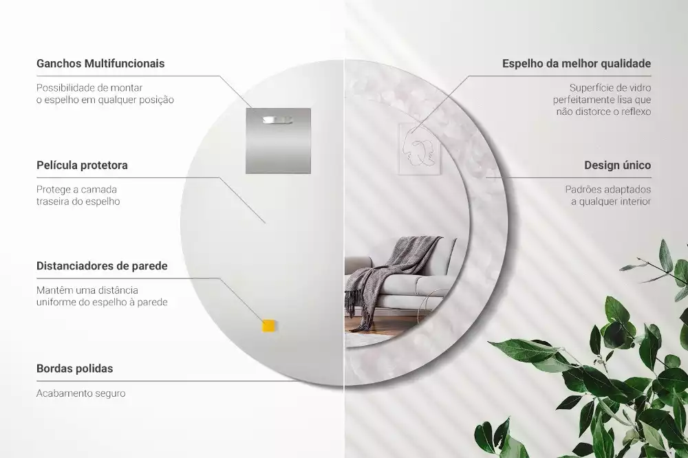 Miroir rond cadre avec impression Texture rococo