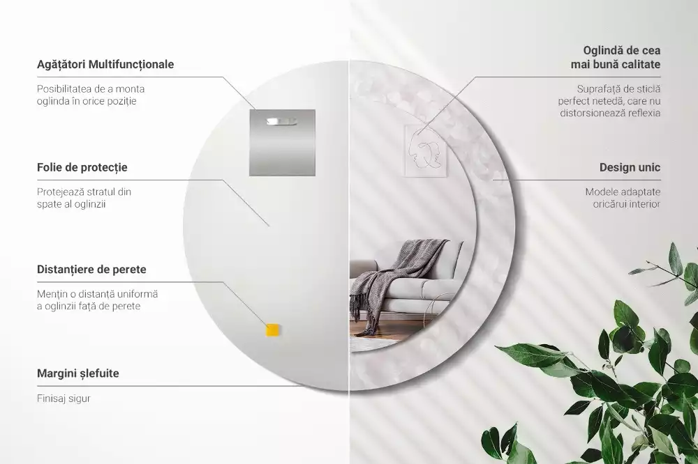 Miroir rond cadre avec impression Texture rococo